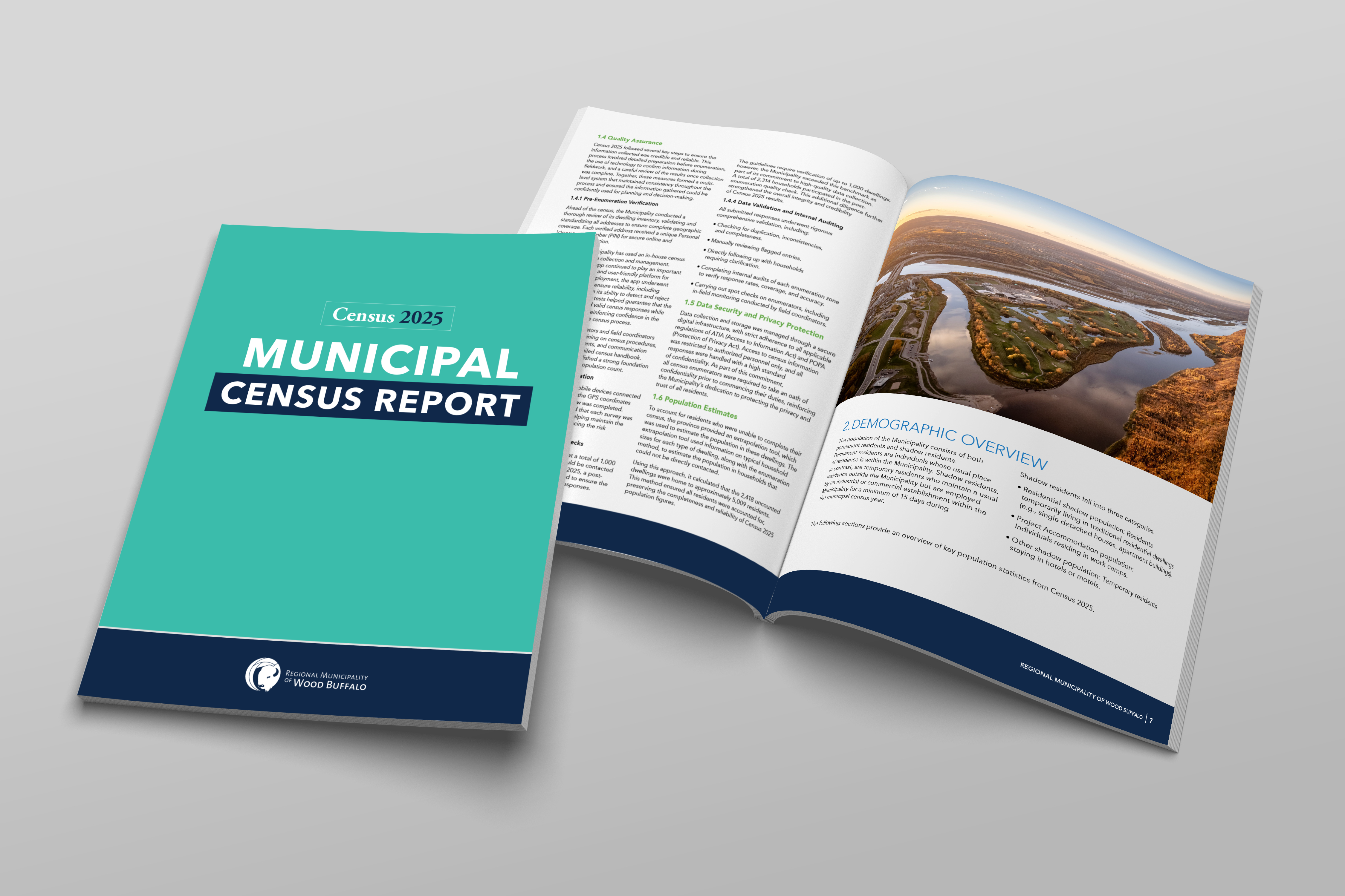 A report is spread out on a table.