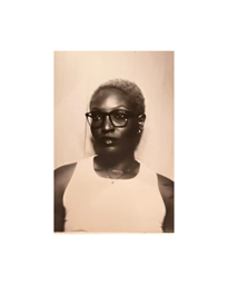 Stylized portrait of Imani Edwards wearing glasses and a white tank top